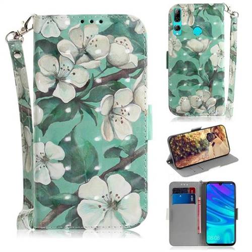 Watercolor Flower 3D Painted Leather Wallet Phone Case for Huawei P Smart+ (2019)