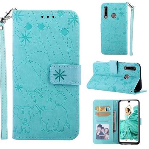 Embossing Fireworks Elephant Leather Wallet Case for Huawei P Smart+ (2019) - Green
