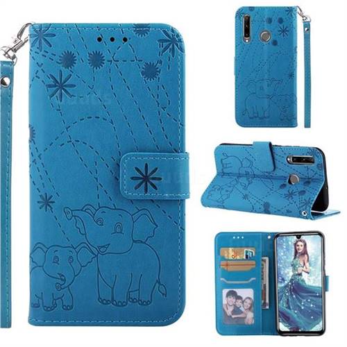 Embossing Fireworks Elephant Leather Wallet Case for Huawei P Smart+ (2019) - Blue