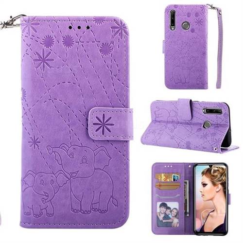 Embossing Fireworks Elephant Leather Wallet Case for Huawei P Smart+ (2019) - Purple