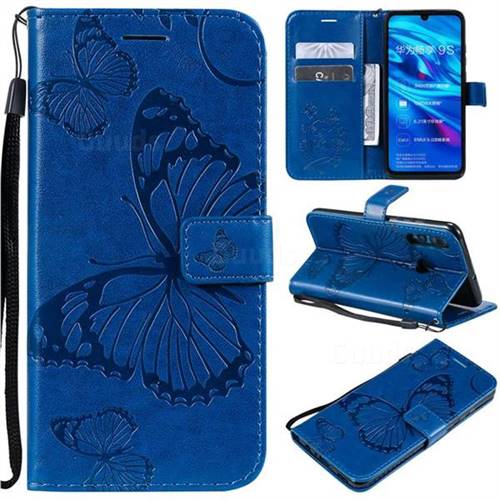 Embossing 3D Butterfly Leather Wallet Case for Huawei P Smart+ (2019) - Blue