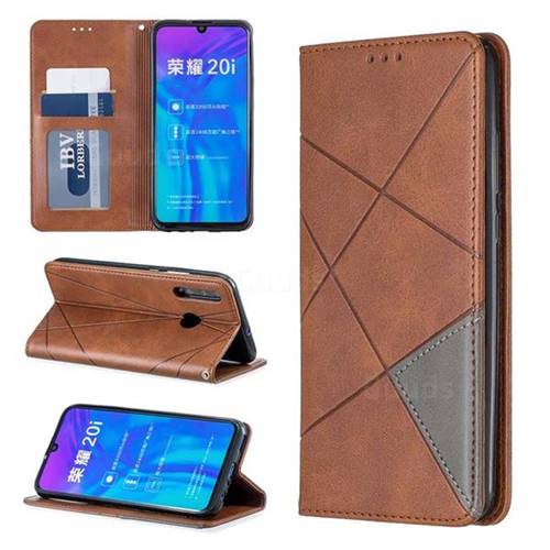 Prismatic Slim Magnetic Sucking Stitching Wallet Flip Cover for Huawei P Smart+ (2019) - Brown
