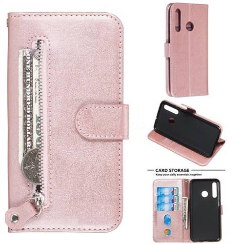 Retro Luxury Zipper Leather Phone Wallet Case for Huawei P Smart+ (2019) - Pink