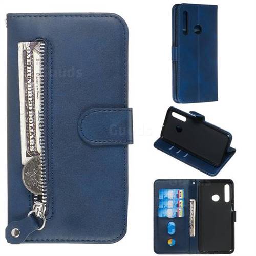 Retro Luxury Zipper Leather Phone Wallet Case for Huawei P Smart+ (2019) - Blue