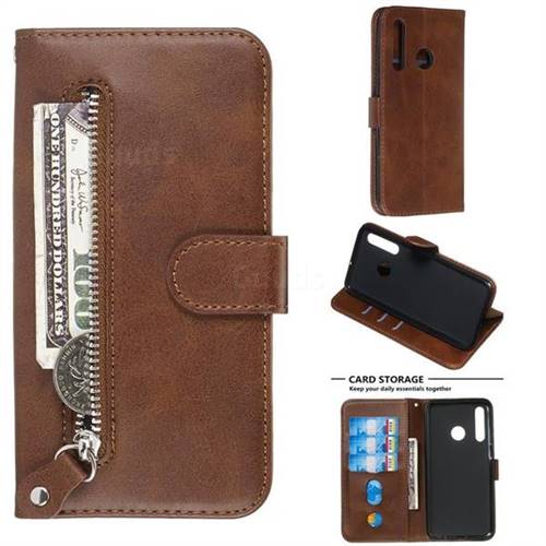 Retro Luxury Zipper Leather Phone Wallet Case for Huawei P Smart+ (2019) - Brown