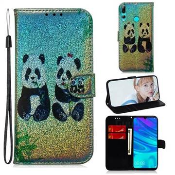 Two Pandas Laser Shining Leather Wallet Phone Case for Huawei P Smart+ (2019)