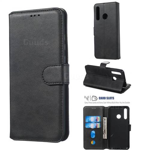 Retro Calf Matte Leather Wallet Phone Case for Huawei P Smart+ (2019) - Black