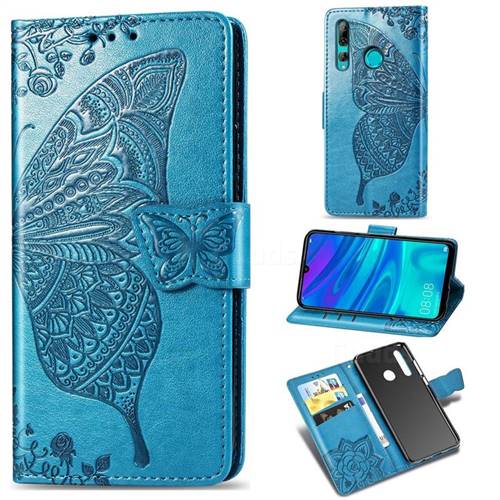 Embossing Mandala Flower Butterfly Leather Wallet Case for Huawei P Smart+ (2019) - Blue