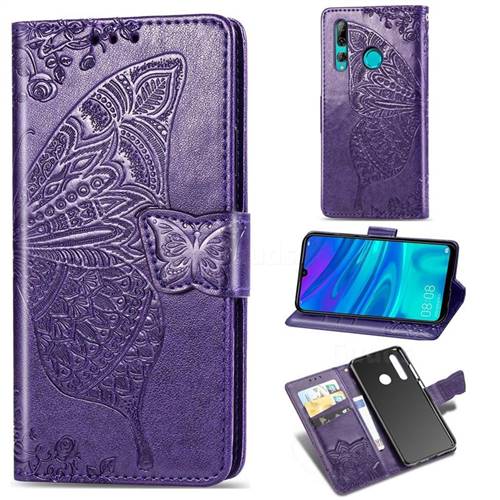 Embossing Mandala Flower Butterfly Leather Wallet Case for Huawei P Smart+ (2019) - Dark Purple