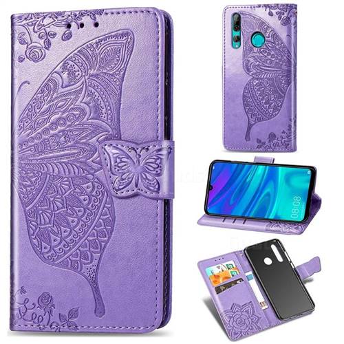 Embossing Mandala Flower Butterfly Leather Wallet Case for Huawei P Smart+ (2019) - Light Purple