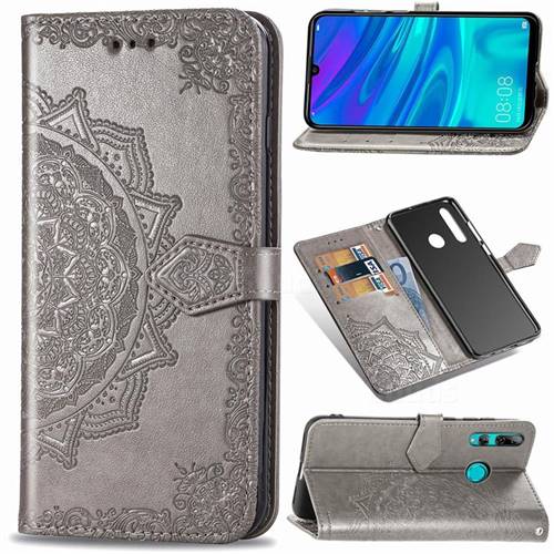 Embossing Imprint Mandala Flower Leather Wallet Case for Huawei P Smart+ (2019) - Gray