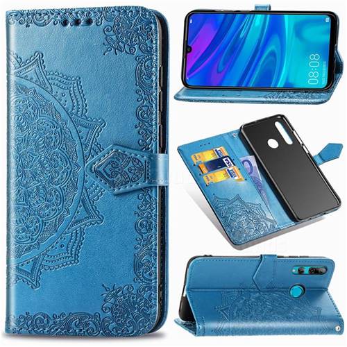 Embossing Imprint Mandala Flower Leather Wallet Case for Huawei P Smart+ (2019) - Blue