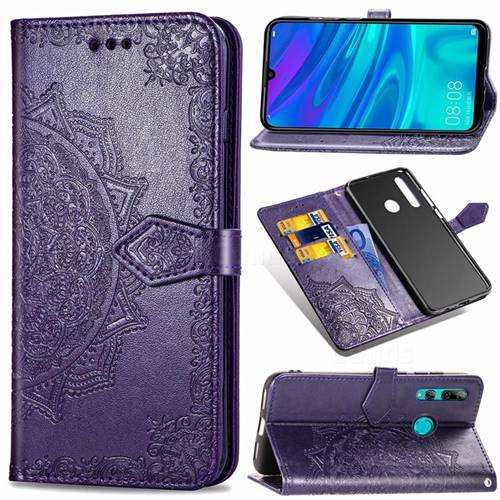 Embossing Imprint Mandala Flower Leather Wallet Case for Huawei P Smart+ (2019) - Purple