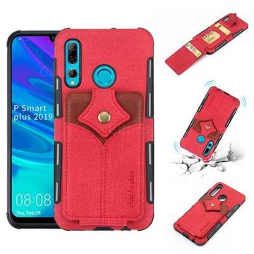 Maple Pattern Canvas Multi-function Leather Phone Back Cover for Huawei P Smart+ (2019) - Red