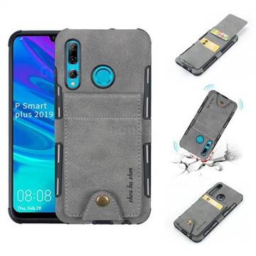 Woven Pattern Multi-function Leather Phone Case for Huawei P Smart+ (2019) - Gray