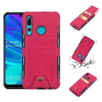 Woven Pattern Multi-function Leather Phone Case for Huawei P Smart+ (2019) - Red