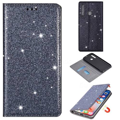 Ultra Slim Glitter Powder Magnetic Automatic Suction Leather Wallet Case for Huawei P Smart+ (2019) - Gray