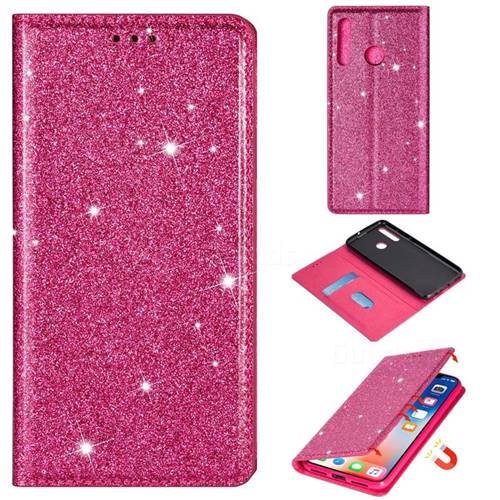 Ultra Slim Glitter Powder Magnetic Automatic Suction Leather Wallet Case for Huawei P Smart+ (2019) - Rose Red