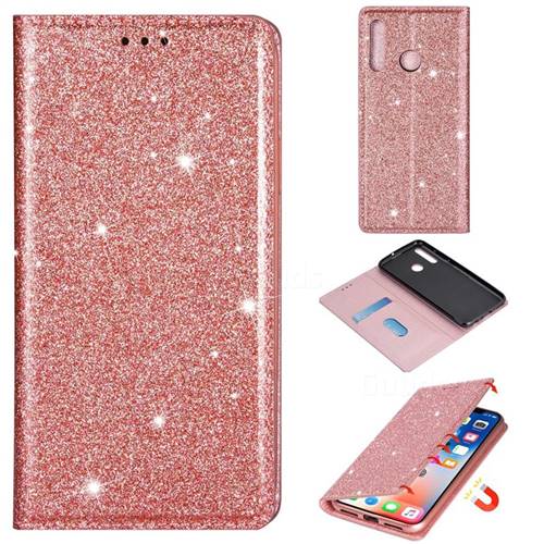 Ultra Slim Glitter Powder Magnetic Automatic Suction Leather Wallet Case for Huawei P Smart+ (2019) - Rose Gold