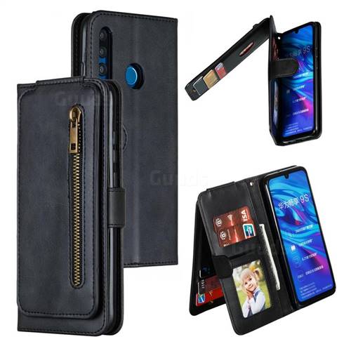 Multifunction 9 Cards Leather Zipper Wallet Phone Case for Huawei P Smart+ (2019) - Black