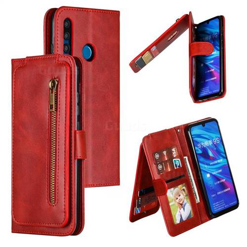 Multifunction 9 Cards Leather Zipper Wallet Phone Case for Huawei P Smart+ (2019) - Red