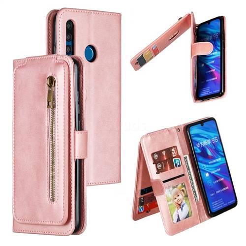 Multifunction 9 Cards Leather Zipper Wallet Phone Case for Huawei P Smart+ (2019) - Rose Gold