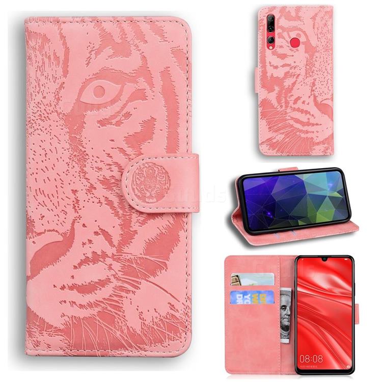 Intricate Embossing Tiger Face Leather Wallet Case for Huawei P Smart+ (2019) - Pink