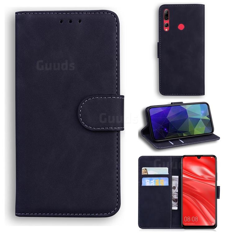 Retro Classic Skin Feel Leather Wallet Phone Case for Huawei P Smart+ (2019) - Black
