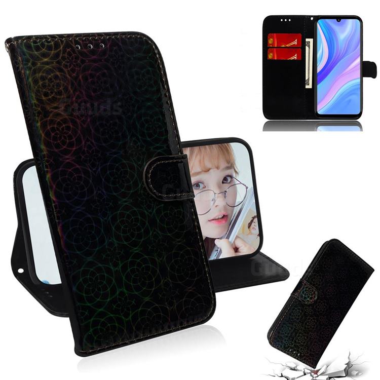 Laser Circle Shining Leather Wallet Phone Case for Huawei P Smart S (2020) - Black