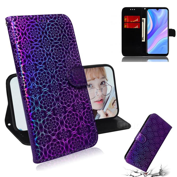 Laser Circle Shining Leather Wallet Phone Case for Huawei P Smart S (2020) - Purple