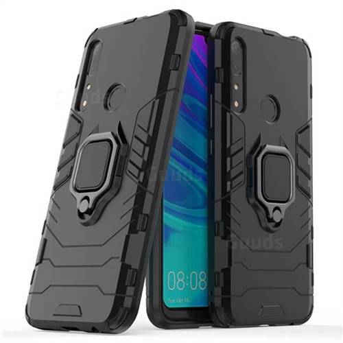 Black Panther Armor Metal Ring Grip Shockproof Dual Layer Rugged Hard Cover for Huawei P Smart Z (2019) - Black