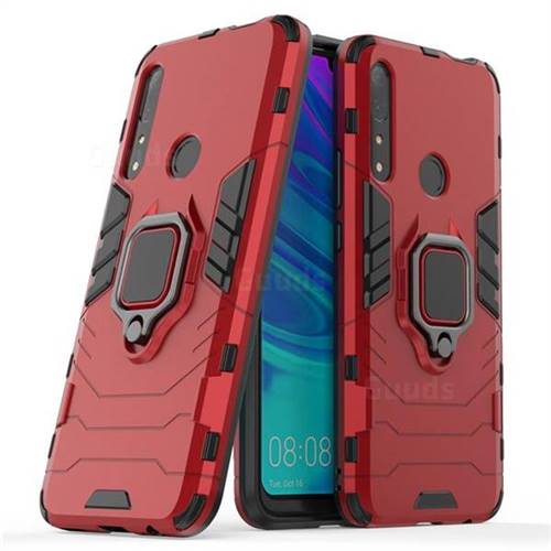 Black Panther Armor Metal Ring Grip Shockproof Dual Layer Rugged Hard Cover for Huawei P Smart Z (2019) - Red