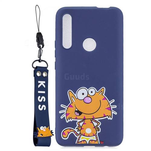 Blue Cute Cat Soft Kiss Candy Hand Strap Silicone Case for Huawei P Smart Z (2019)