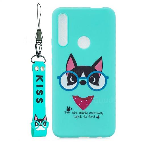 Green Glasses Dog Soft Kiss Candy Hand Strap Silicone Case for Huawei P Smart Z (2019)