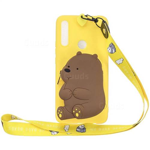 Yellow Bear Neck Lanyard Zipper Wallet Silicone Case for Huawei P Smart Z (2019)