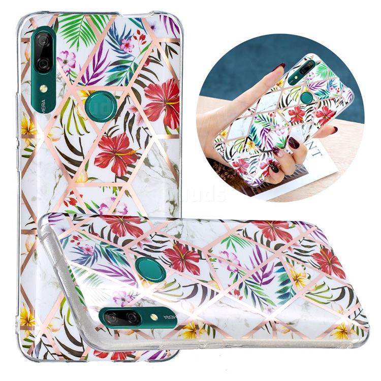 Tropical Rainforest Flower Painted Marble Electroplating Protective Case for Huawei P Smart Z (2019)