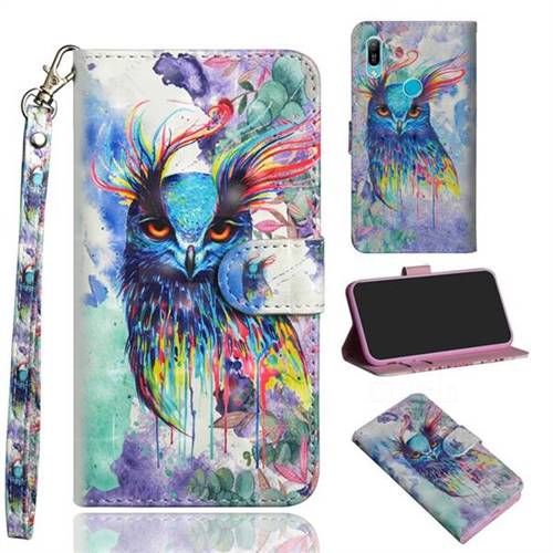 Watercolor Owl 3D Painted Leather Wallet Case for Huawei P Smart Z (2019)