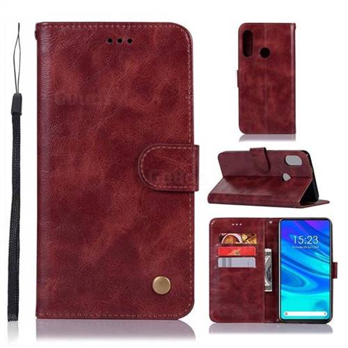 Luxury Retro Leather Wallet Case for Huawei P Smart Z (2019) - Wine Red