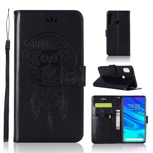 Intricate Embossing Owl Campanula Leather Wallet Case for Huawei P Smart Z (2019) - Black