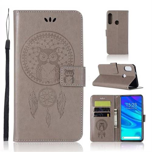 Intricate Embossing Owl Campanula Leather Wallet Case for Huawei P Smart Z (2019) - Grey