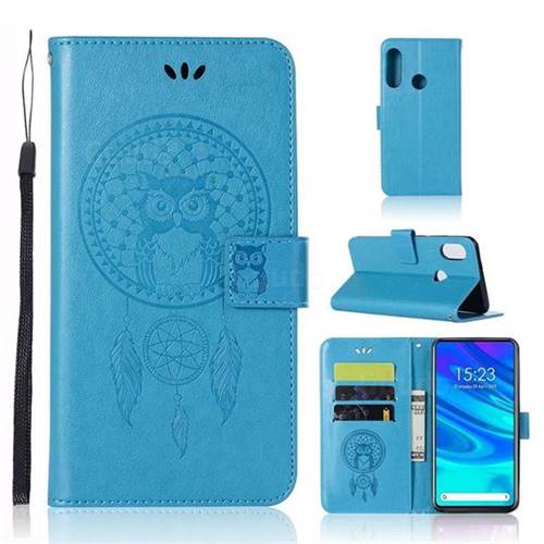 Intricate Embossing Owl Campanula Leather Wallet Case for Huawei P Smart Z (2019) - Blue