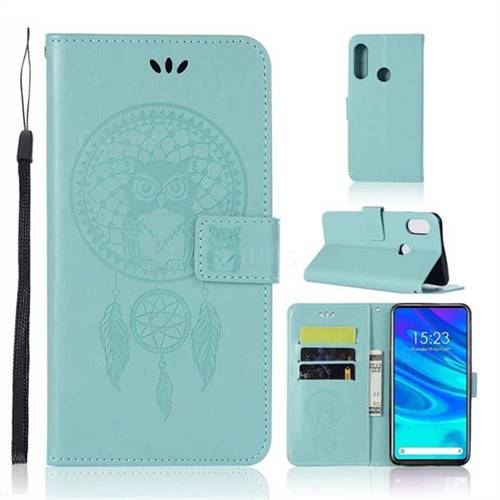 Intricate Embossing Owl Campanula Leather Wallet Case for Huawei P Smart Z (2019) - Green