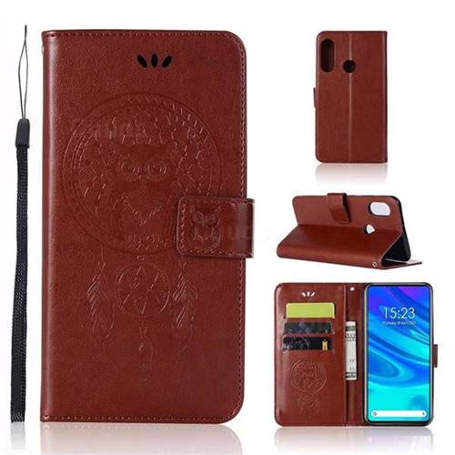 Intricate Embossing Owl Campanula Leather Wallet Case for Huawei P Smart Z (2019) - Brown