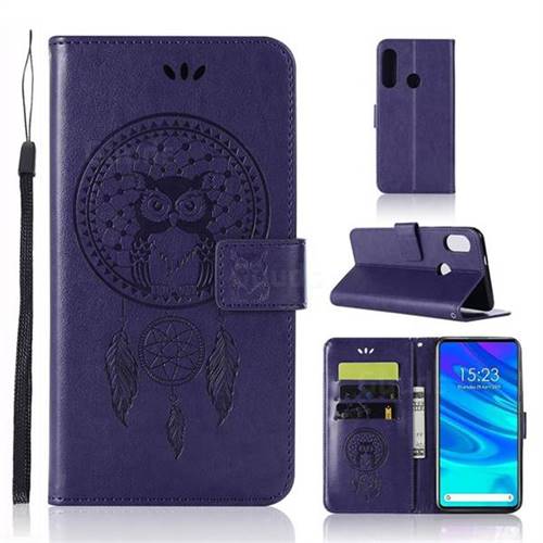 Intricate Embossing Owl Campanula Leather Wallet Case for Huawei P Smart Z (2019) - Purple