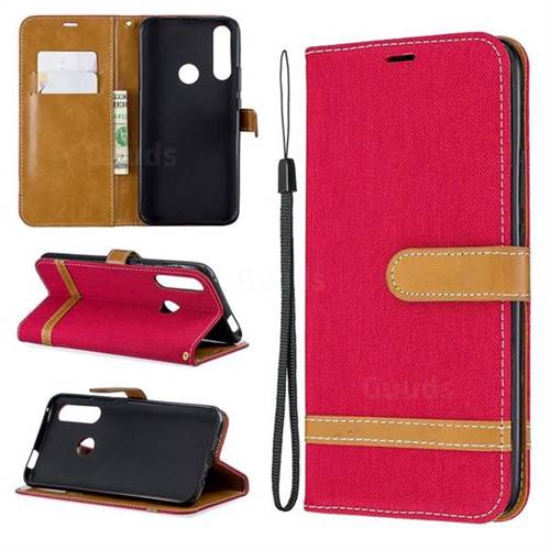 Jeans Cowboy Denim Leather Wallet Case for Huawei P Smart Z (2019) - Red