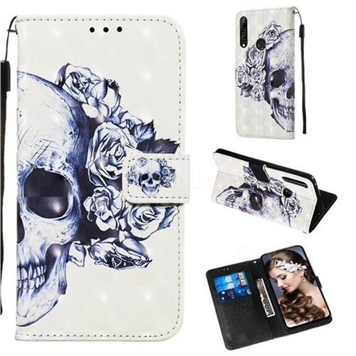Skull Flower 3D Painted Leather Wallet Case for Huawei P Smart Z (2019)
