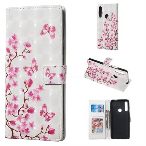 Butterfly Sakura Flower 3D Painted Leather Phone Wallet Case for Huawei P Smart Z (2019)