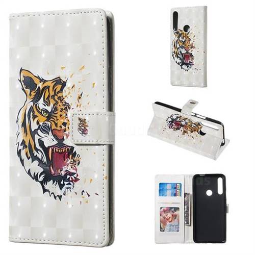 Toothed Tiger 3D Painted Leather Phone Wallet Case for Huawei P Smart Z (2019)