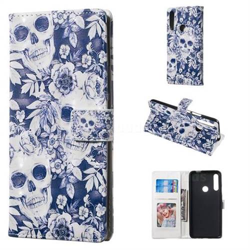 Skull Flower 3D Painted Leather Phone Wallet Case for Huawei P Smart Z (2019)