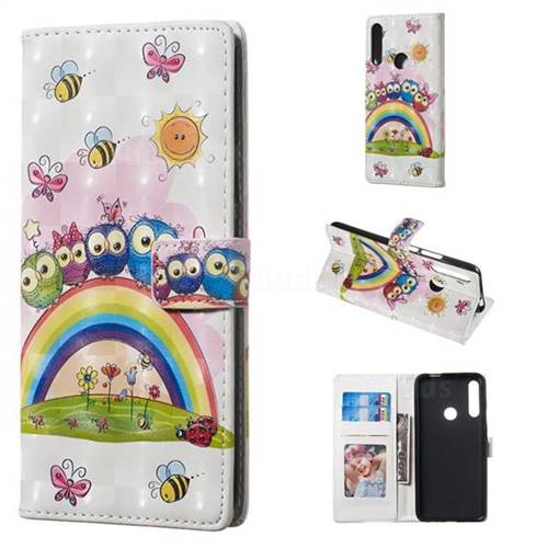 Rainbow Owl Family 3D Painted Leather Phone Wallet Case for Huawei P Smart Z (2019)